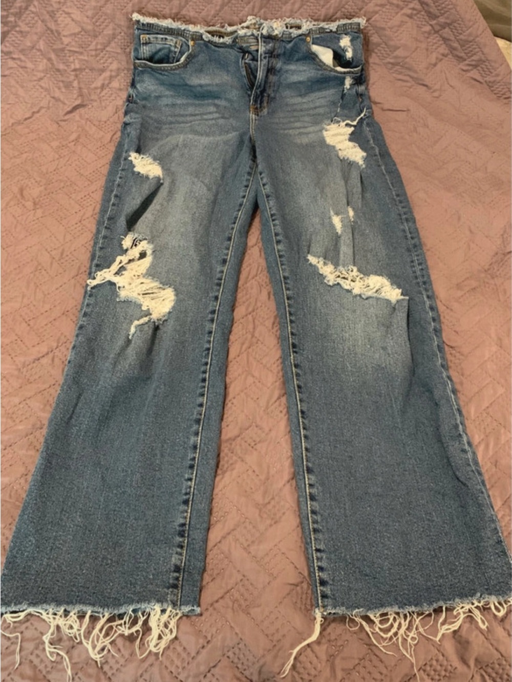 Celebrity Pink Junior S 11/30 Distressed Wide-Leg Jeans - Blue